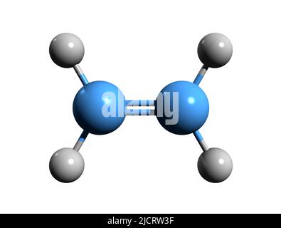3D Aufnahme der Ethylen-Skelett-Formel - molekularchemische Struktur des auf weißem Hintergrund isolierten Ethens, Stockfoto