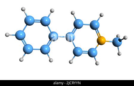 3D Aufnahme der Skelettformel 1-methyl-4-phenylpyridinium - molekularchemische Struktur von MPP isoliert auf weißem Hintergrund Stockfoto