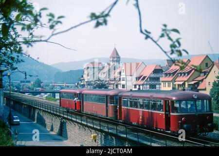 Eisenbahnbus Uerdingen 1982, Wertheim, Bayern, Deutschland Stockfoto