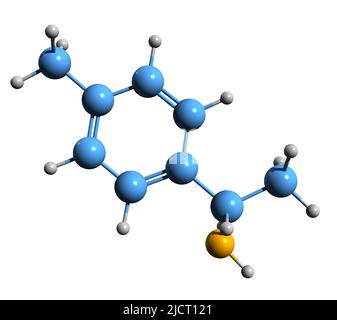 3D Bild der Skelettformel von 4-Methylamphetamin - molekularchemische Struktur von p-TAP isoliert auf weißem Hintergrund Stockfoto