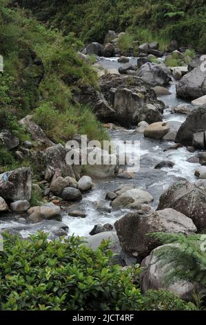 Mountain Province, Philippinen: Felsiger Bach, der zu den Bomod-ok Falls führt, einem spektakulären Wunder, das tief in einem Tal in Sagada versteckt ist. Stockfoto
