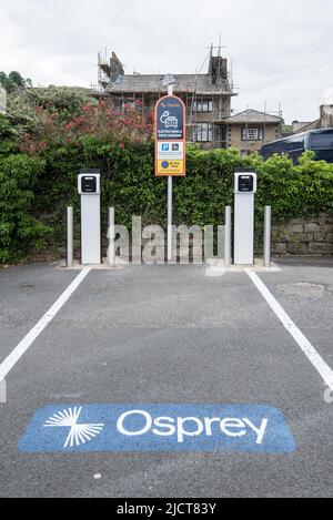 Elektrofahrzeug-Ladenetz, Osprey Laden beinhaltet diese in der Marktstadt Settle (befindet sich in Ashfield Parkplatz) Stockfoto