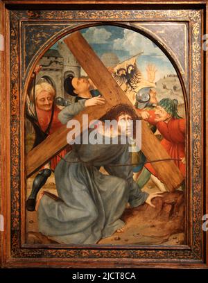 Christus, der das Kreuz trägt, vom flämischen Maler Quinten Massijs (1466-1530). Antwerpen, c. 1510-15. Öl auf der Platte. Rijksmuseum. Amsterdam. Niederlande. Stockfoto