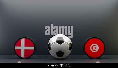 FIFA Fußball-Weltmeisterschaft 2022 Tunesien gegen England, Flagge Tunesien und England, Fußball Tunesien England, 3D Arbeit und 3D Bild Stockfoto