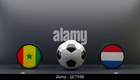 FIFA Fußball-Weltmeisterschaft 2022 Kamerun gegen Frankreich, Flagge Kamerun und Frankreich, Fußball Kamerun Frankreich, 3D Arbeit und 3D Bild Stockfoto