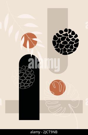 Vektorgrafik. Abstraktes Design mit Kritzeleien und verschiedenen Formen. Moderne Kunst isoliert Vektorgrafiken. Minimalistische geometrische Formen. Boho abstrakt Stock Vektor