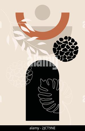 Wandkunst, minimalistischer abstrakter Kunsthintergrund. Abstraktes Design. Verschiedene Formen. Moderne Kunst isoliert Vektorgrafiken. Minimalistische geometrische Rahmen. Bo Stock Vektor