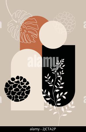 Vektorgrafik von Hand gezeichnet. Abstraktes Design mit Kritzeleien und verschiedenen Formen. Moderne Kunst isoliert Vektorgrafiken. Minimalistisch. Boho-Stil. Stock Vektor