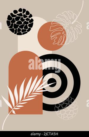 Wandkunst minimalistischer abstrakter Kunsthintergrund. Abstraktes Design. Verschiedene Formen. Moderne Kunst isoliert Vektorgrafiken. Boho-Stil. Stock Vektor