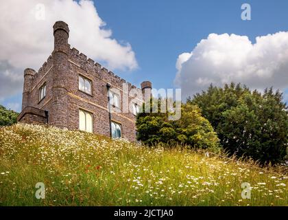 Die Jagdhütte in Abergavenny Castle, Wales. Stockfoto