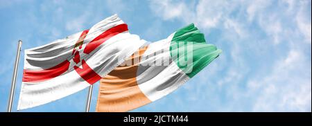 Flagge von irland und Nordirland .Vereinigung irlands Stockfoto