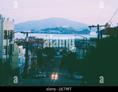 San Francisco mit im Hintergrund Alcatraz. Stockfoto