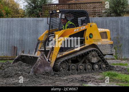 Erdbebenschäden rund um das Dorf Kaiapoi, Neuseeland, nach dem Erdbeben der Stärke 7,3 am 3.. September 2010. Silt-Verflüssigung; Risse. Stockfoto