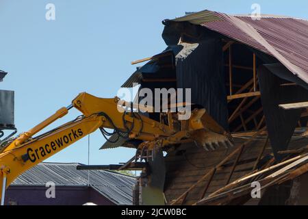 Erdbebenschäden rund um das Dorf Kaiapoi, Neuseeland, nach dem Erdbeben der Stärke 7,3 am 3.. September 2010. Silt-Verflüssigung; Risse. Stockfoto