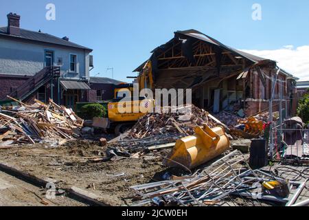 Erdbebenschäden rund um das Dorf Kaiapoi, Neuseeland, nach dem Erdbeben der Stärke 7,3 am 3.. September 2010. Silt-Verflüssigung; Risse. Stockfoto