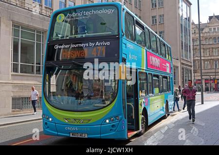 Mersey Cross-River Bus Service 471 nach Heswall, Arriva Hybrid Technology, abseits der Castle Street, in Liverpool, Merseyside, England, L2 0NR Stockfoto