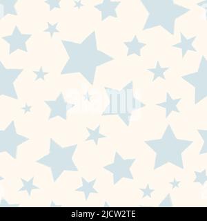 Weiches blaues Vintage-Stern nahtloses Vektor-Muster. Hellblaue Sterne mit einer von Hand gezeichneten rauen Textur. Niedlich wiederholen Hintergrund Tapete Oberfläche drucken. Stock Vektor