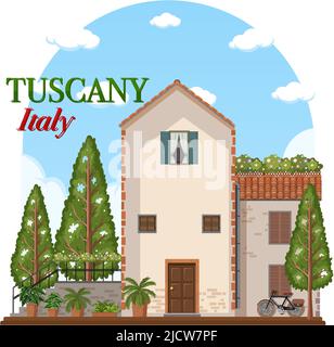 Tuscany Italy Landmark Logo Banner Illustration Stock Vektor