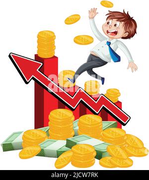 Gefeuert Geschäftsmann mit Geld Haufen Illustration Stock Vektor