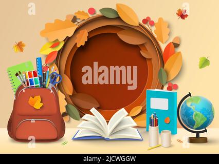 Zurück zur Schule Papier Schnitt Vektor Illustration Stock Vektor