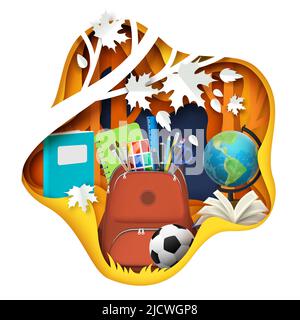 Zurück zur Schule Papercut Vektor Herbst Poster Stock Vektor