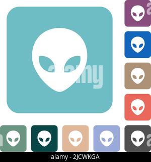 Weiße flache Symbole mit Alien-Kopf auf abgerundeten quadratischen Hintergründen Stock Vektor