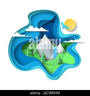 Berge Kunst Papierschnitt Hintergrund 3D Natur Vektor Stock Vektor