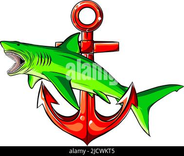 White Shark mit Anchor Vector Illustration Design Stock Vektor
