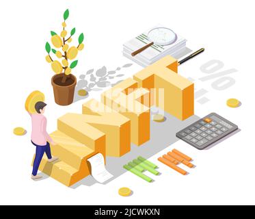 NFT-Trading-Vektor-Mann-Händler, die Investitionen tätigen Stock Vektor