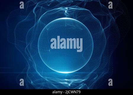 Technologisches Konzept mit abstrakter digitaler blau gepunkteter Kugel symbolisierte Globus und Daten. 3D Rendern Stockfoto