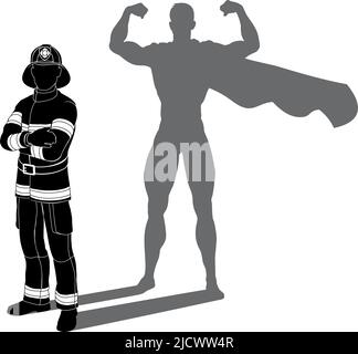 Superhelden Feuerwehrmann Super Hero Shadow Stock Vektor