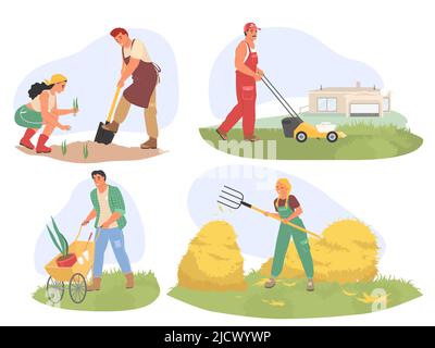 Farmleben und Landwirtschaft Arbeiter Vektor gesetzt Stock Vektor