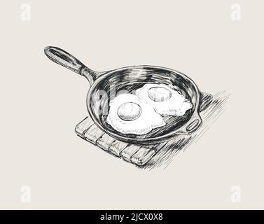 Eierfritte. Ei. Frühstück. Handgezeichnete Skizze Vektorgrafik. Guten Morgen. Stock Vektor