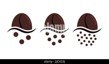 Graddiagramm für Mahlgrad des Kaffees Symbol für Körner auf weißem Hintergrund isoliert. Stock Vektor