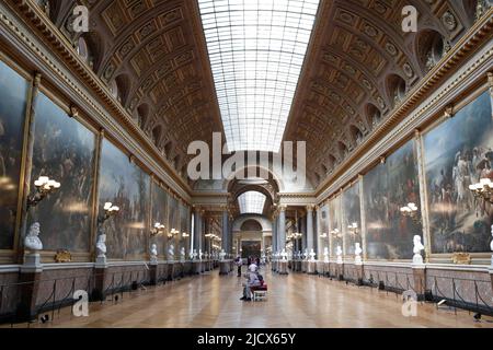 Die Galerie des Batailles im Schloss von Versailles, UNESCO-Weltkulturerbe, Versailles, Yvelines, Frankreich, Europa Stockfoto