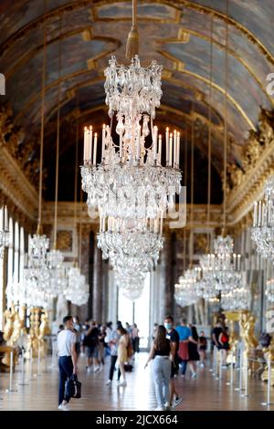 Innenansicht des Schlosses von Versailles, Galerie des Glaces (Spiegelsaal), UNESCO-Weltkulturerbe, Versailles, Yvelines, Frankreich, Europa Stockfoto