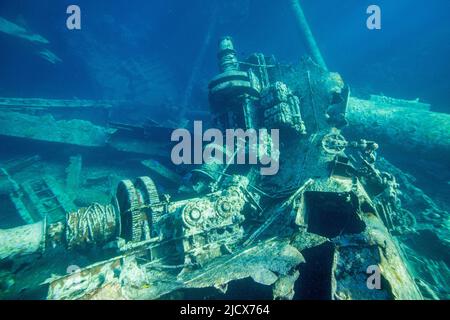 Überreste des Schiffswracks von Kinsei Maru auf der nordöstlichen Seite der Silberbank, Dominikanische Republik, Großantillen, Karibik, Mittelamerika Stockfoto