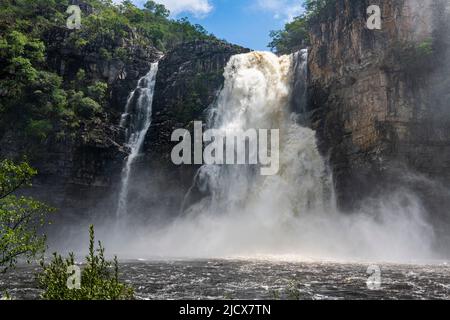 Rio Preto Fall, Trilha dos Santos e Correeiras, Chapada dos Veadeiros National Park, UNESCO-Weltkulturerbe, Goias, Brasilien, Südamerika Stockfoto