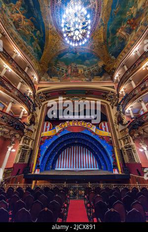 Schöne Inneneinrichtung des Amazonas-Theaters, Manaus, Amazonas-Bundesstaat, Brasilien, Südamerika Stockfoto