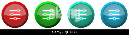 Slider rund glänzend Web-Symbol-Set, bunte Tasten auf weißem Hintergrund isoliert Stockfoto