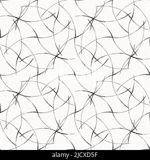 Elegantes, geschwungenes und lockiges Pinselmuster. Von Hand gezeichnete Vektortinte monochromer Hintergrund. Bemalte abstrakte Textur. Scribble Lines und Stock Vektor