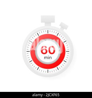 Der 60-Minuten-Timer. Stoppuhrsymbol in flacher Optik Stock Vektor