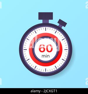 Der 60-Minuten-Timer. Stoppuhrsymbol in flacher Optik Stock Vektor