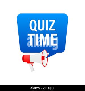Hand hält Megaphon mit Quiz-Zeit. Stock Vektor