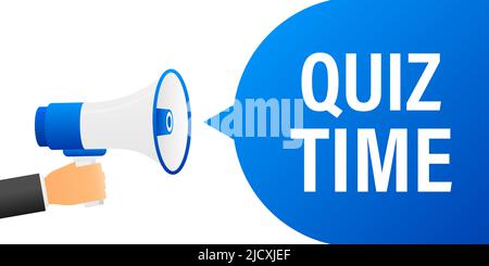 Hand hält Megaphon mit Quiz-Zeit. Stock Vektor