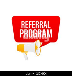 Hand hält Megaphon mit Empfehlungsprogramm Stock Vektor
