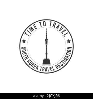 Grunge Gummistempel mit dem Text Südkorea travel Destination in der Marke geschrieben. Zeit zum Reisen. Silhouette von Südkorea historischen Ort Stock Vektor