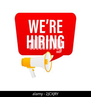 Hand hält Megaphon mit We're Hiring Stock Vektor