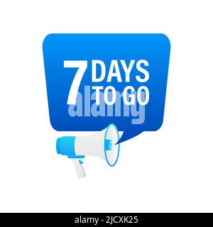 Lautsprecher. Männliche Hand hält 7 Tage vor dem Tag ein Megaphon. Banner für Unternehmen, Marketing und Werbung Stock Vektor