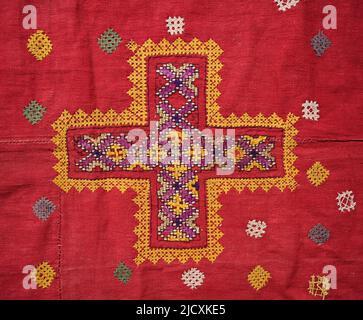 Antike Indische Tribal Textil Rajasthan Motiv Stickerei Handgemachte Vintage Schal Dekor Kunst Kunst Kunst Tuch Stoff Stockfoto